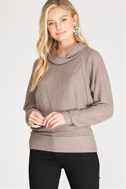 MOCHA COWL NECK BRUSHED THERMAL KNIT TOP S8SS6886