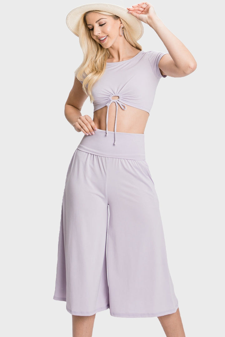 LILAC O-RING CROP TOP AND GOUCHER KNIT PANTS SET SOIN2030