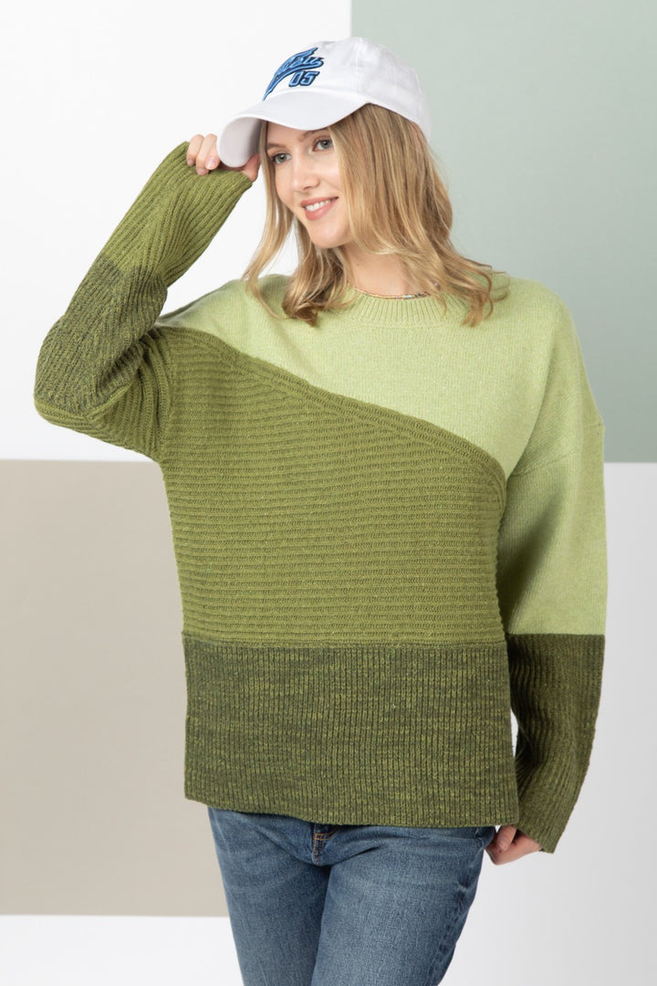 SAGE COLOR BLOCK DROP SHOULDER KNIT SWEATER 12W2950L