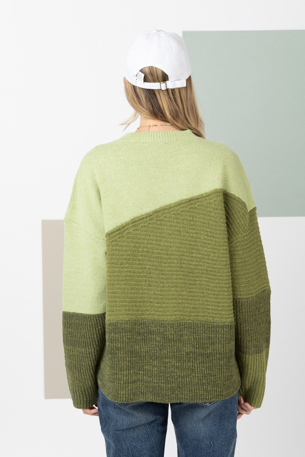 SAGE COLOR BLOCK DROP SHOULDER KNIT SWEATER 12W2950L