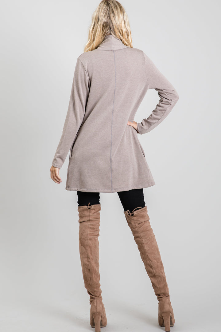 MOCHA FRENCH TERRY OPEN NECK LONG SLEEVES KNIT LONG CARDIGAN SO3420T