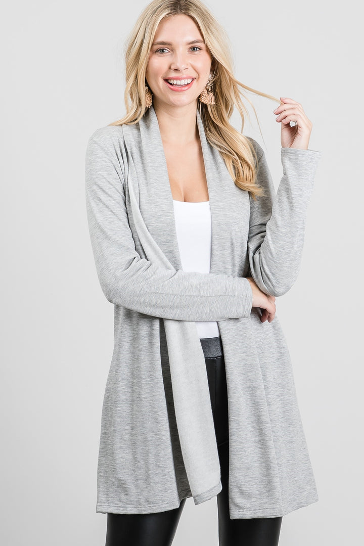 GREY FRENCH TERRY OPEN NECK LONG SLEEVES KNIT LONG CARDIGAN SO3420T