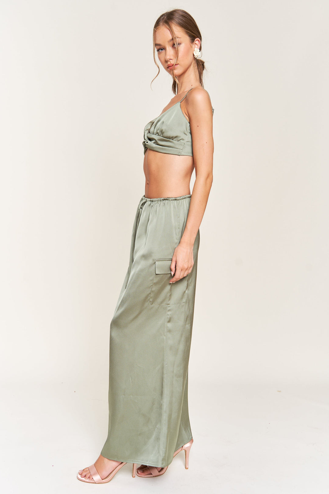 SAGE GREEN COLLARED BLOUSE AND CROP TOP ST10019