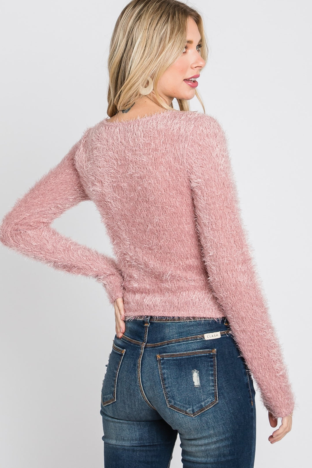 ROSE SOFT FUR STRETCH LONG SLEEVES KNIT CROP TOP SOIN2047T