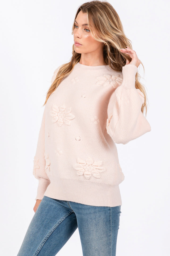 ROSE BOAT NECK FLORAL MOTIF LONG SLEEVES KNIT SWEATER SO7017T