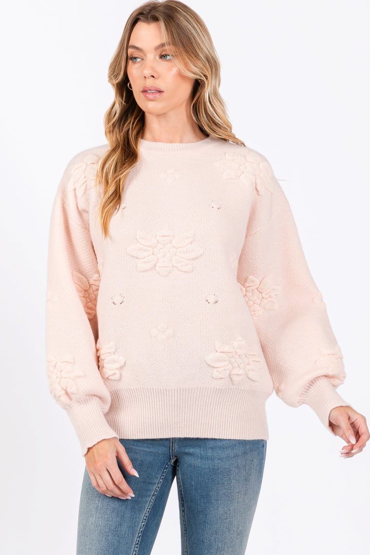 ROSE BOAT NECK FLORAL MOTIF LONG SLEEVES KNIT SWEATER SO7017T