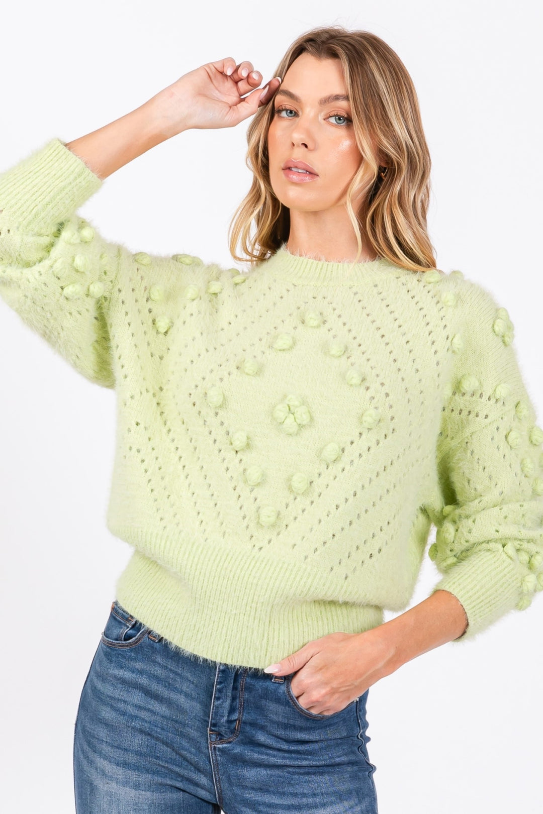 MINT MOHAIR POM POM LONG SLEEVES SWEATER SO7013T