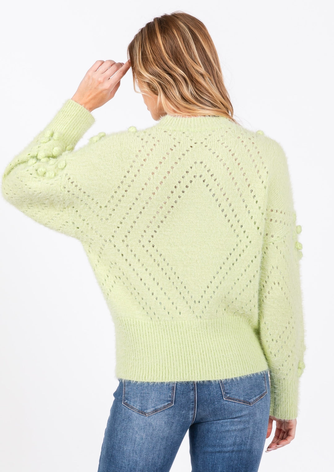 MINT MOHAIR POM POM LONG SLEEVES SWEATER SO7013T