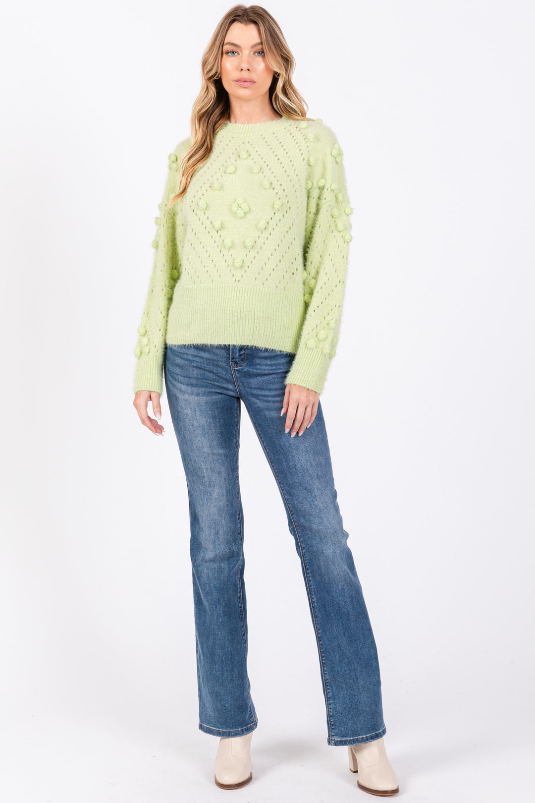 MINT MOHAIR POM POM LONG SLEEVES SWEATER SO7013T