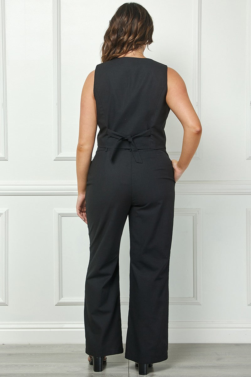 BLACK VEST AND MID-RISE PANTS PLUS SIZE SET AVV51135WX