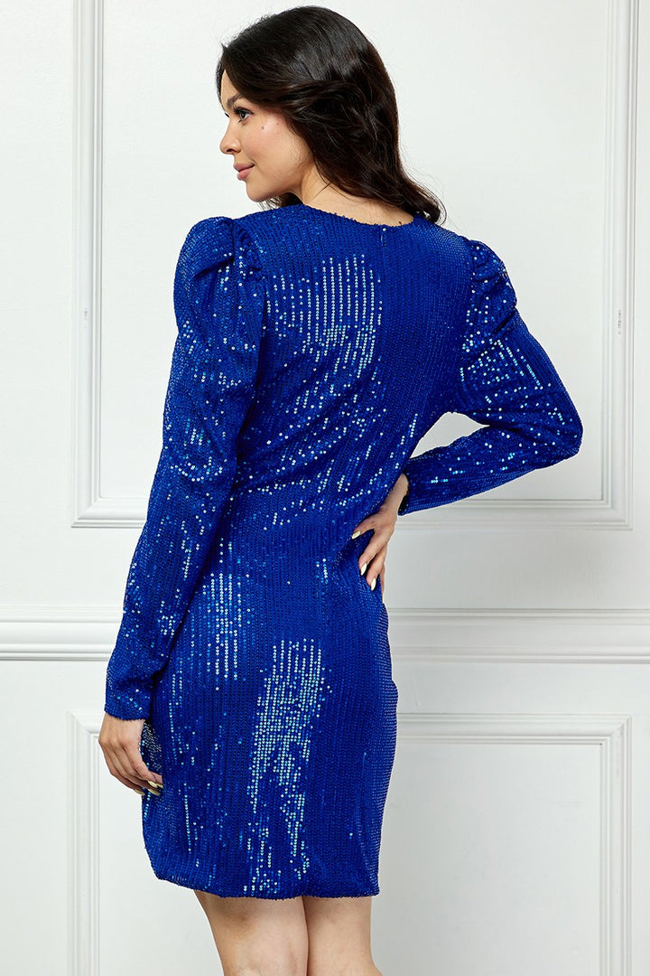 ROYAL RUCHED SEQUIN LONG SLEEVES MINI DRESS AVD51898W