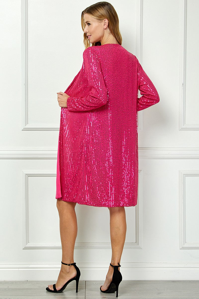 MAGENTA SEQUIN OPEN FRONT LONG SLEEVES CARDIGAN AVC51913W