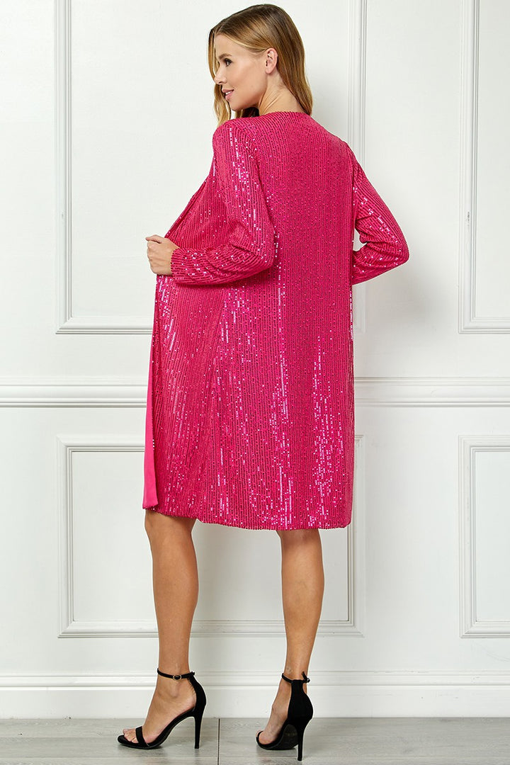 MAGENTA SEQUIN OPEN FRONT LONG SLEEVES CARDIGAN AVC51913W