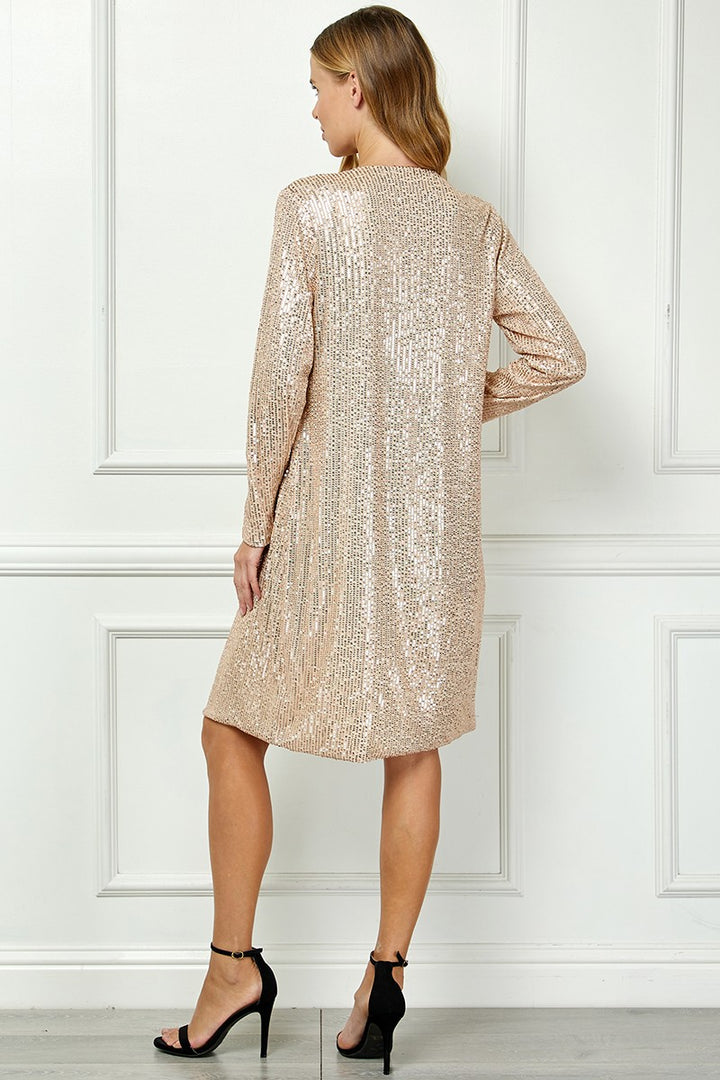 GOLD SEQUIN OPEN FRONT LONG SLEEVES CARDIGAN AVC51913W