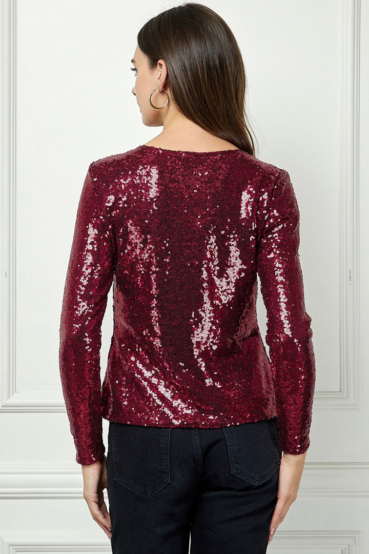 RED SEQUIN LONG SLEEVES TOP AVT51171W