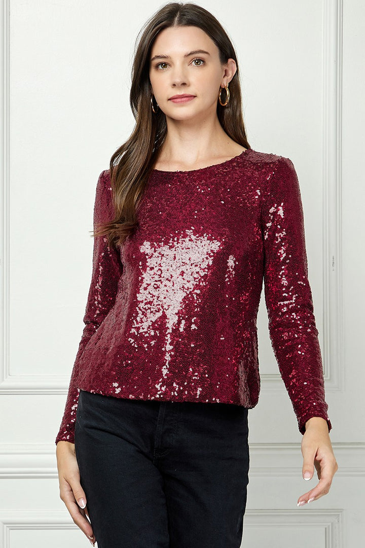 RED SEQUIN LONG SLEEVES TOP AVT51171W