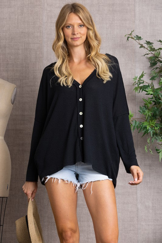 REVERSE STITCH DOLMAN SLEEVES BUTTON DOWN CARDIGAN-SW4205H