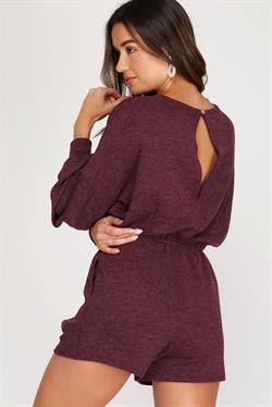 RED BEAN PUFF LONG SLEEVES KEY-HOLE BACK DETAILED ROMPER S8SS8417