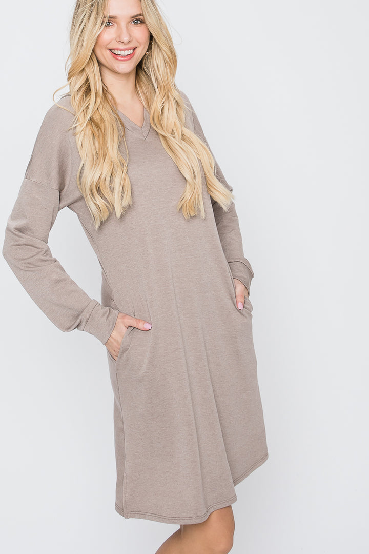 MOCHA HOODED WINTER SWEATER MIDI DRESS SO33418D