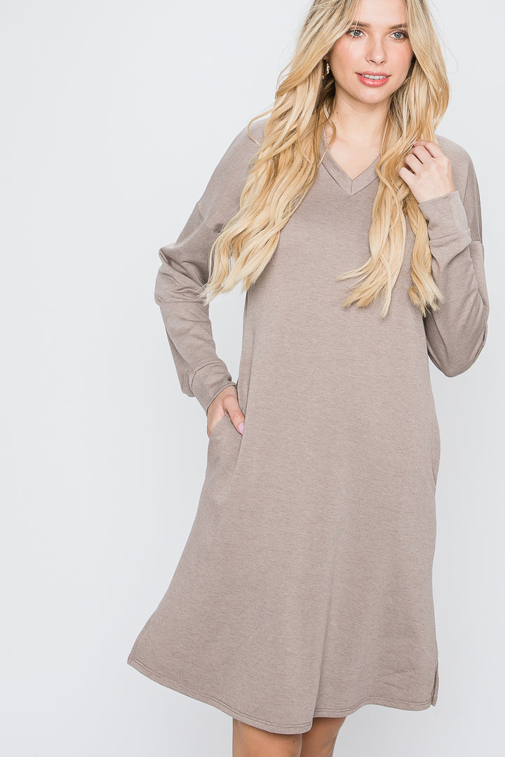 MOCHA HOODED WINTER SWEATER MIDI DRESS SO33418D