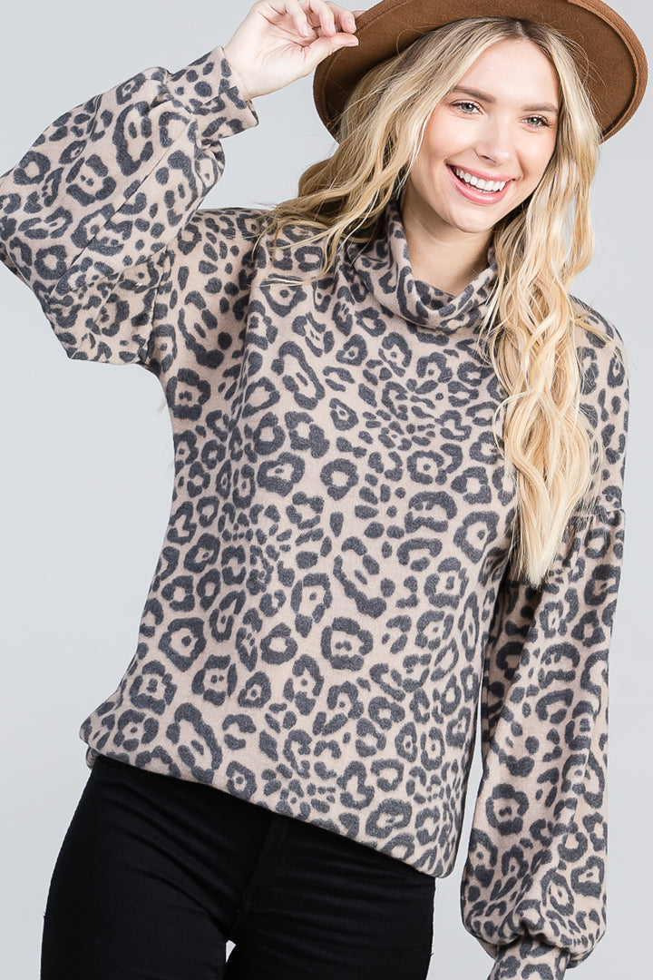 GREY ANIMAL PRINT MOCK NECK LONG SLEEVES KNIT TUNIC TOP SO3421T