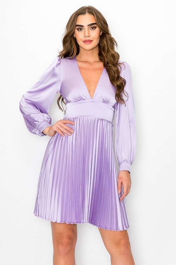 LAVANDER EMPIRE WAIST PLEATED MINI DRESS ARD1376