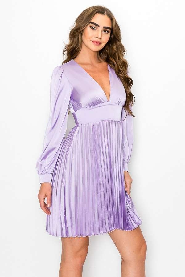 LAVANDER EMPIRE WAIST PLEATED MINI DRESS ARD1376