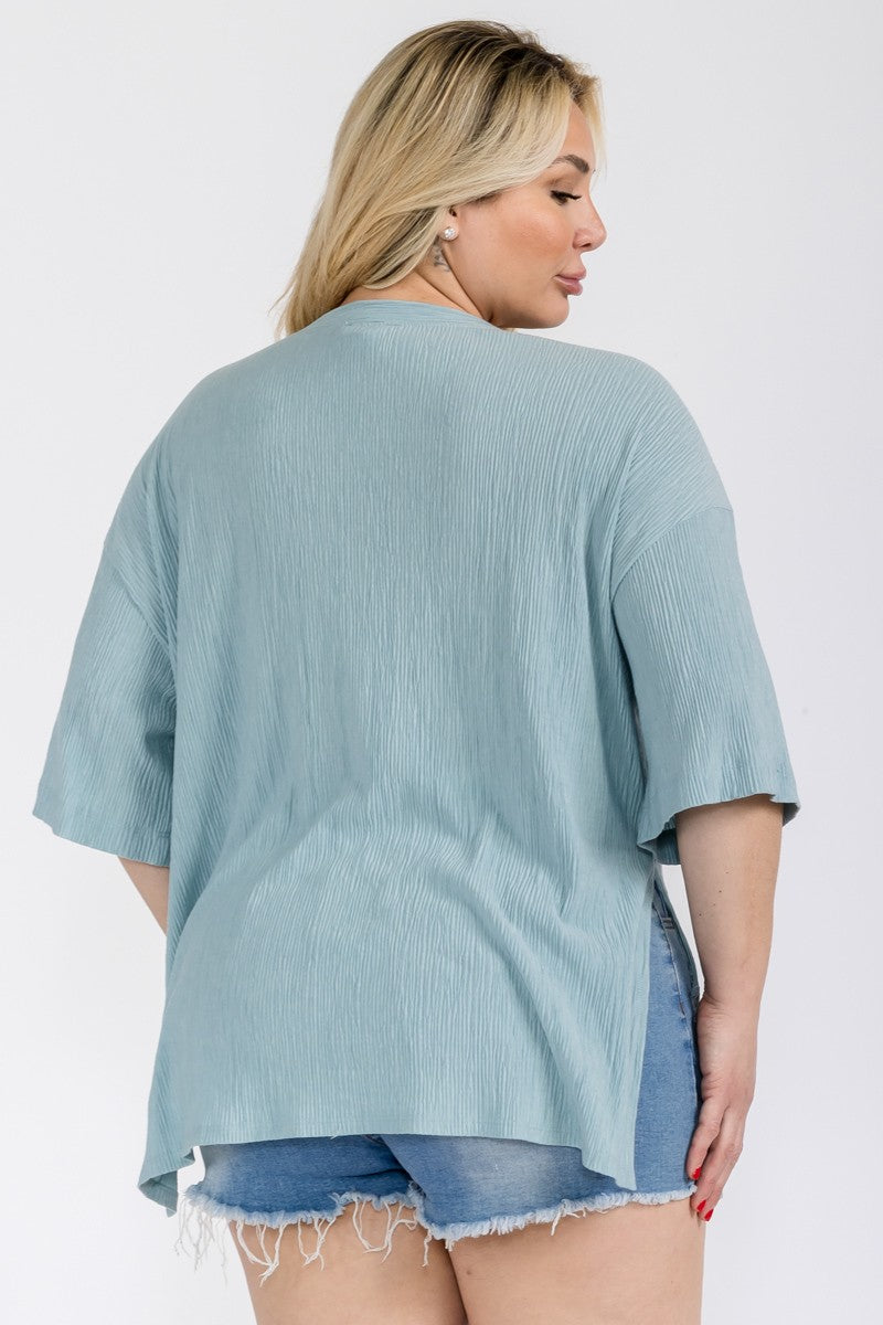 SAGE CREW NECK LOOSE FIT TEXTURED PLUS SIZE KNIT TOP PTC12541SA