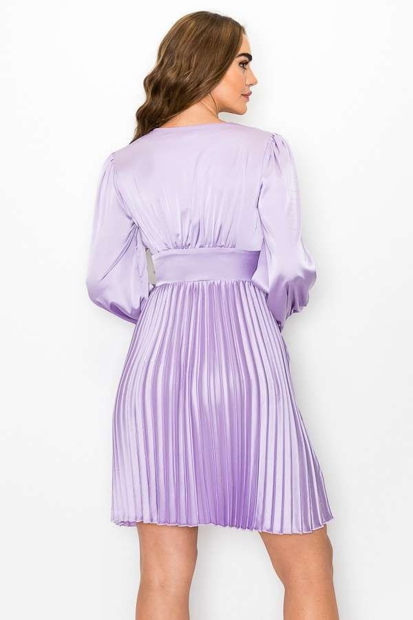 LAVANDER EMPIRE WAIST PLEATED MINI DRESS ARD1376