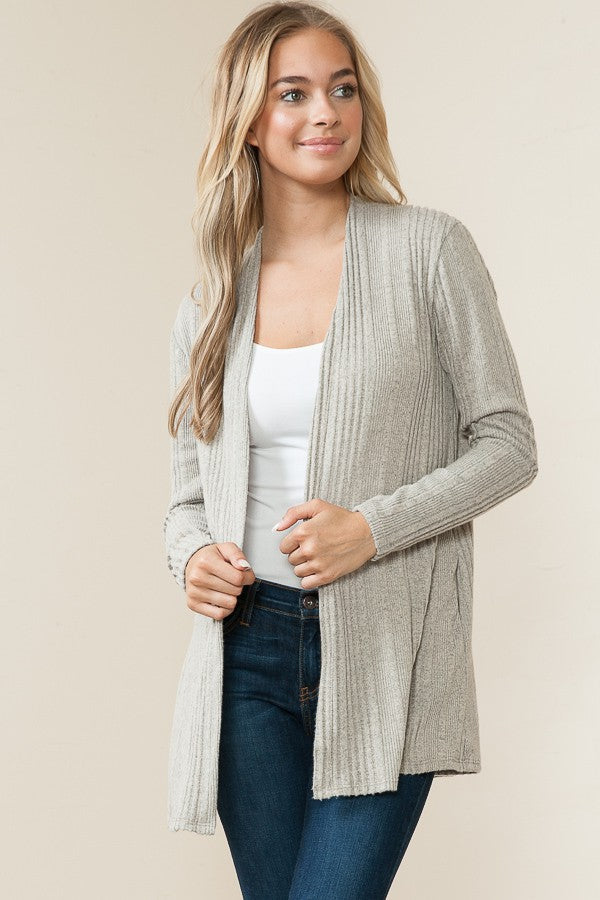 LT. GREY RIB KNIT OPEN FRONT W/SIDE POCKET PLUS SIZE CARDIGAN RJT4198XL-TH29