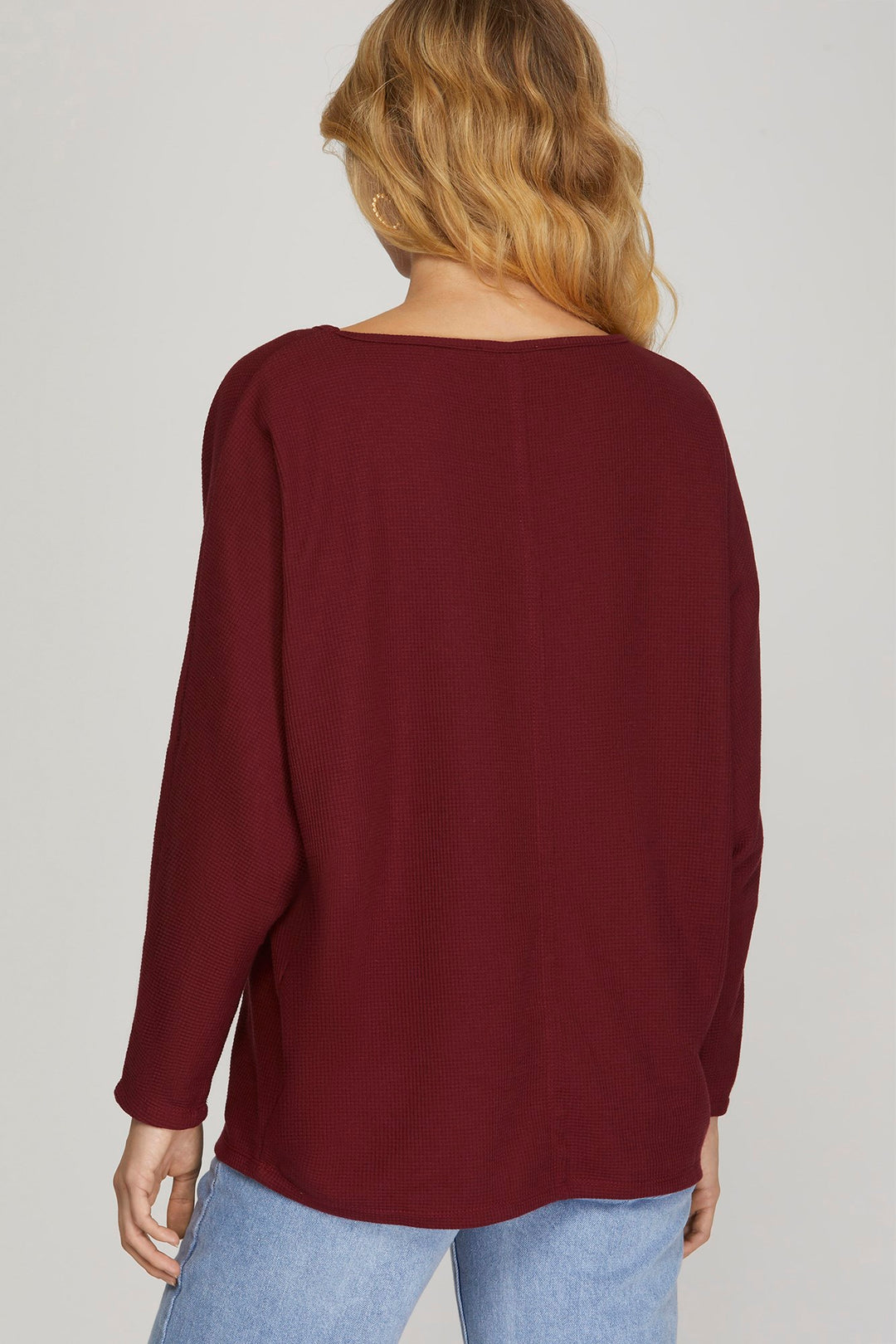 WINE LONG BATWING SLEEVES THERMAL KNIT TOP S8SY2586A