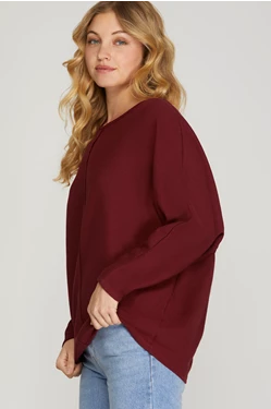 WINE LONG BATWING SLEEVES THERMAL KNIT TOP S8SY2586A