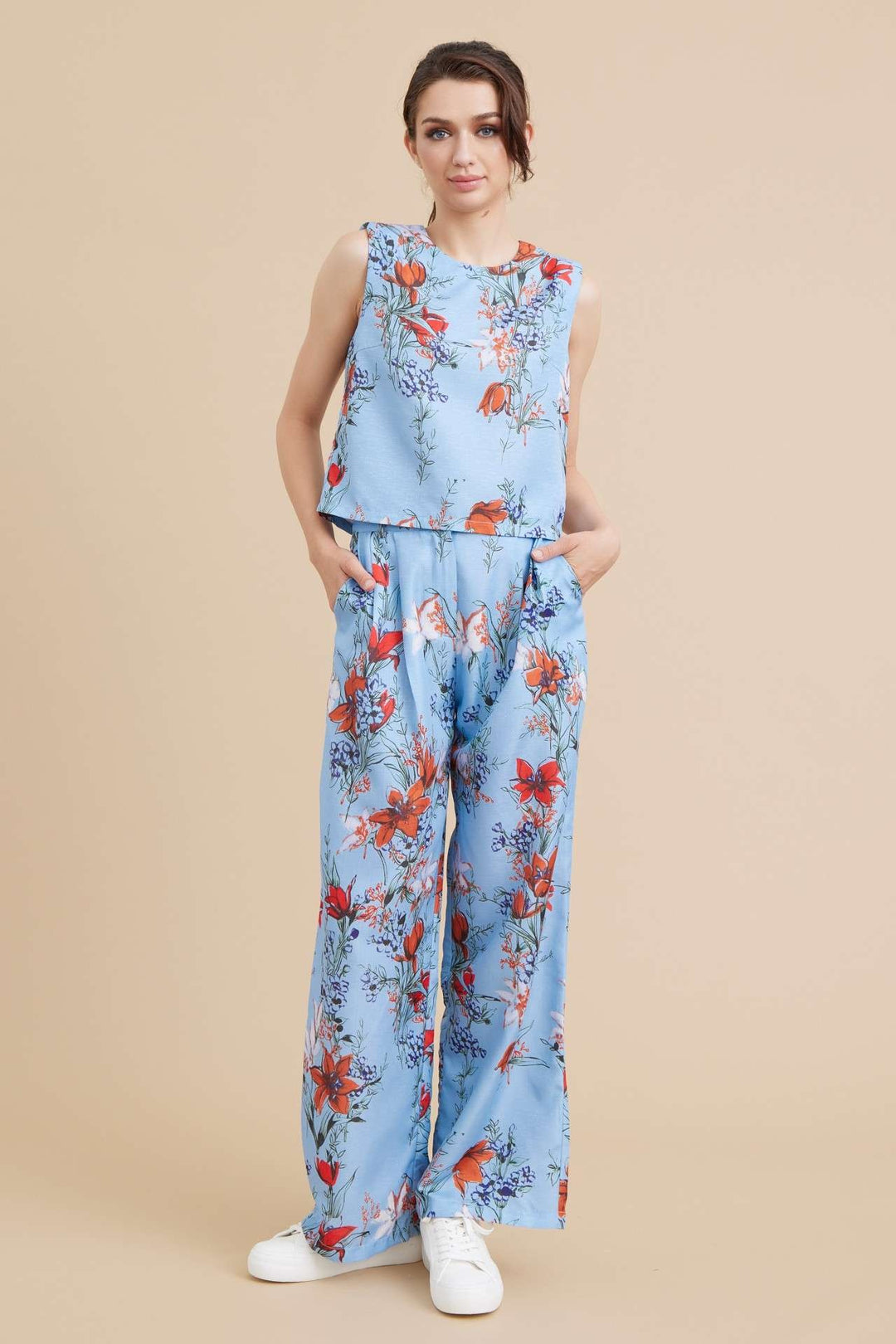 BLUE FLORAL PRINT TOP AND PANTS SET AMS612