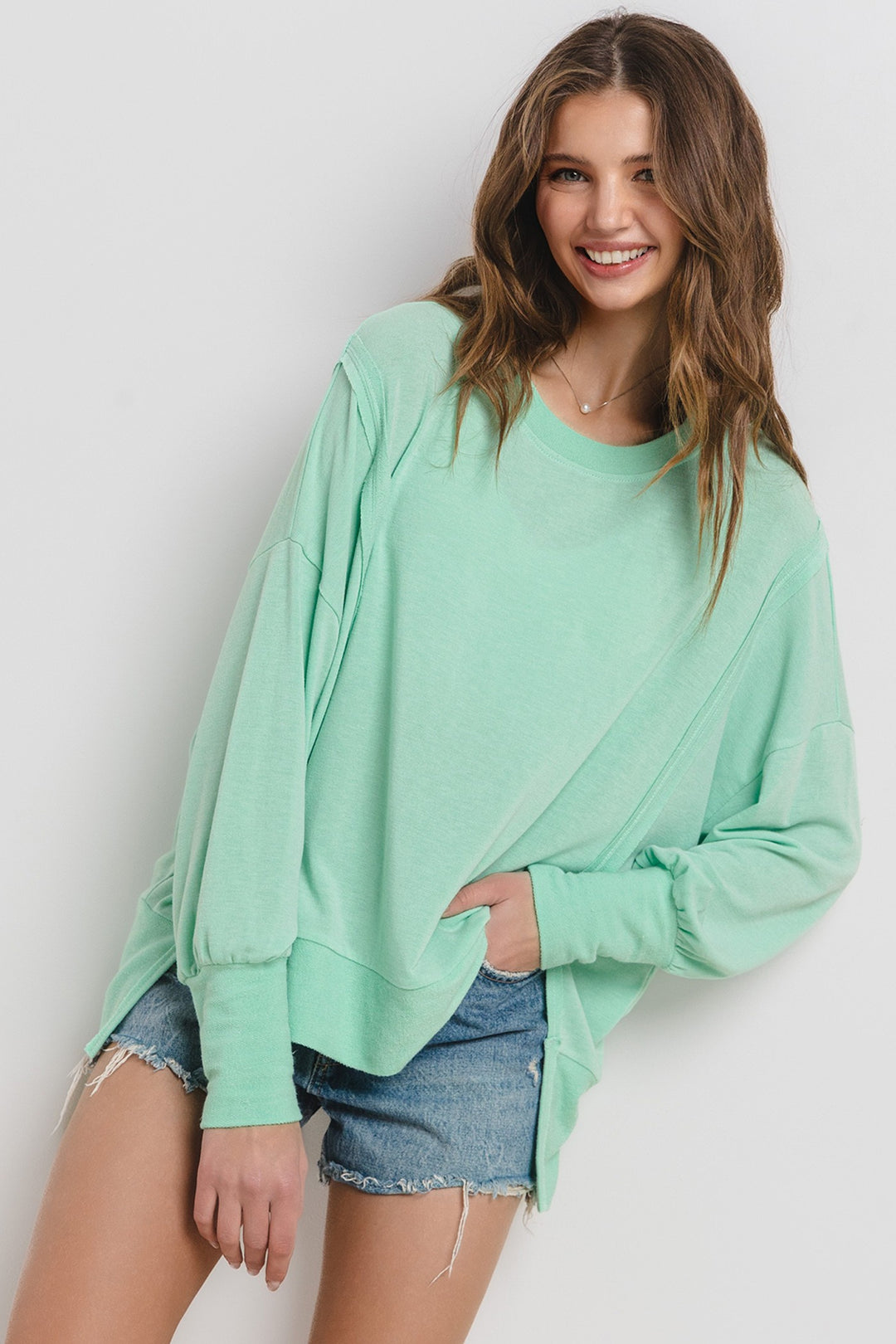 MINT ROUND NECK LONG SLEEVES COMFORT-FIT PLUS SIZE SWEATSHIRT PTN13109NSA