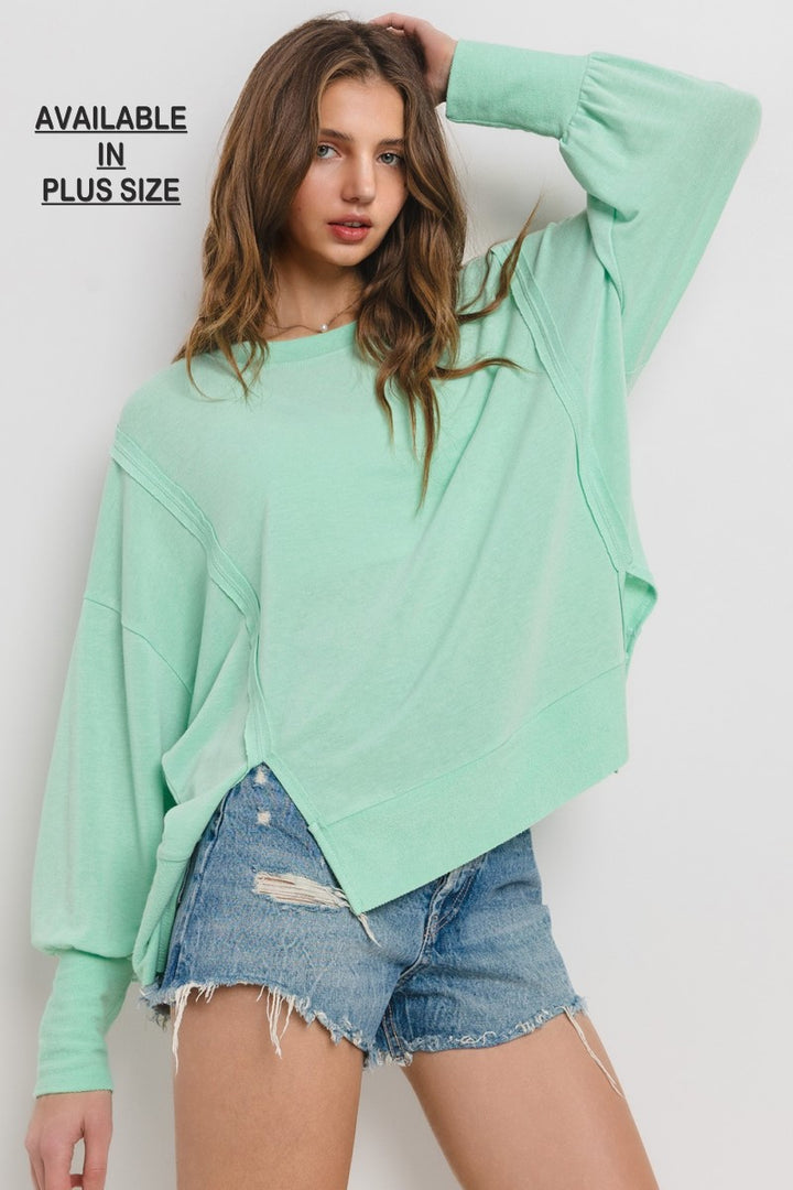 MINT ROUND NECK LONG SLEEVES COMFORT-FIT PLUS SIZE SWEATSHIRT PTN13109NSA