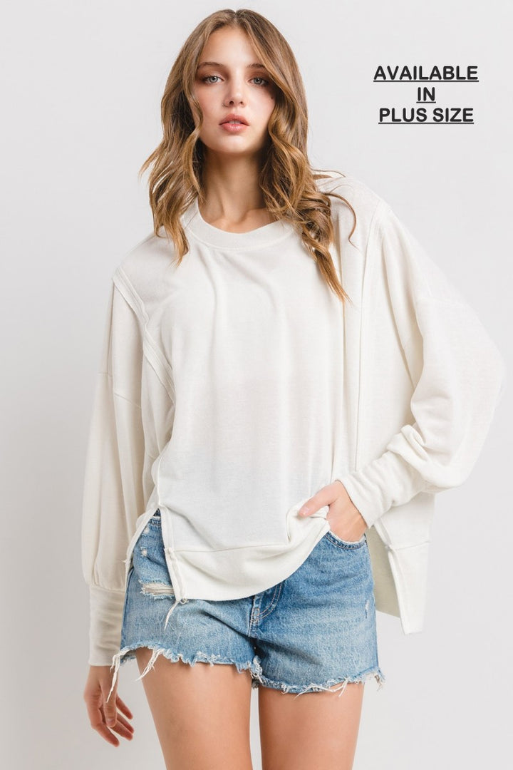 IVORY ROUND NECK LONG SLEEVES COMFORT-FIT PLUS SIZE SWEATSHIRT PTN13109NSA