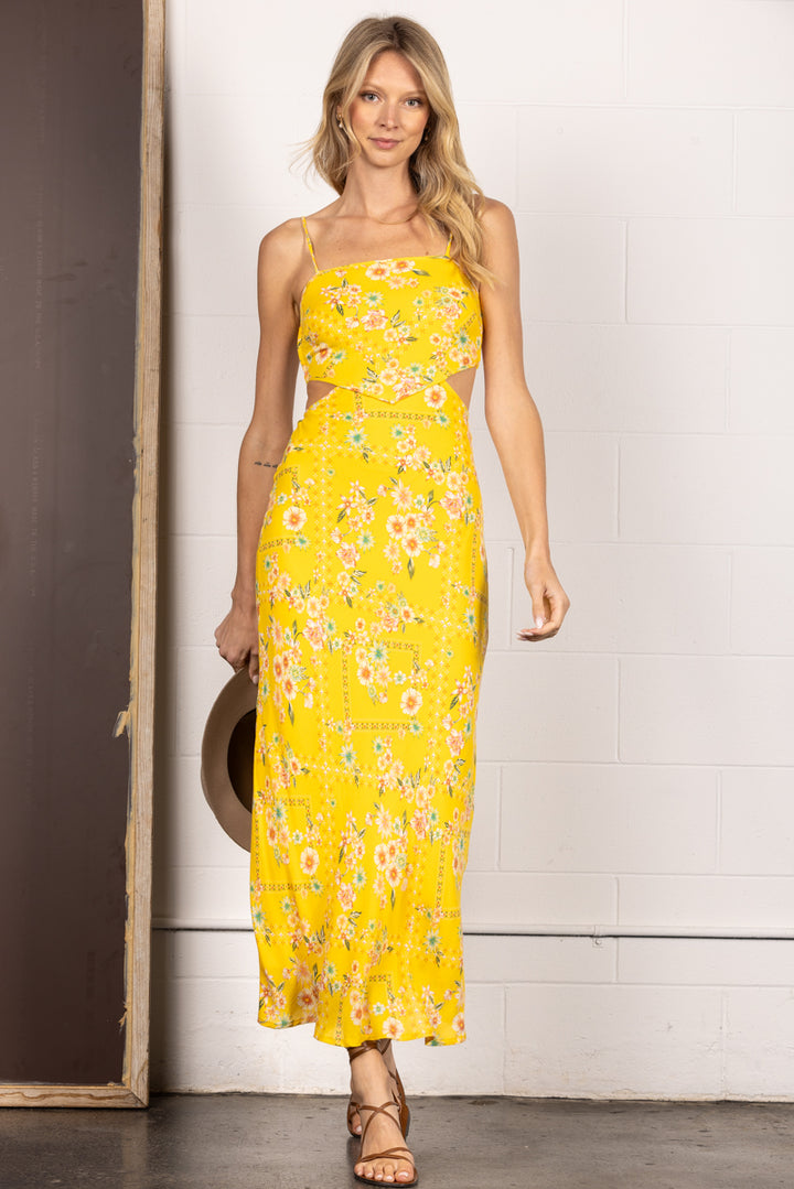 YELLOW SPAGHETTI STRAP OPEN BACK MAXI DRESS HD0168