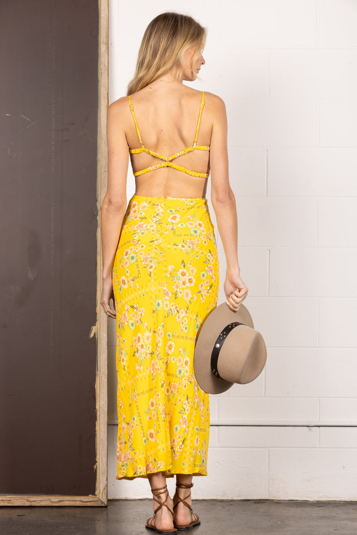 YELLOW SPAGHETTI STRAP OPEN BACK MAXI DRESS HD0168