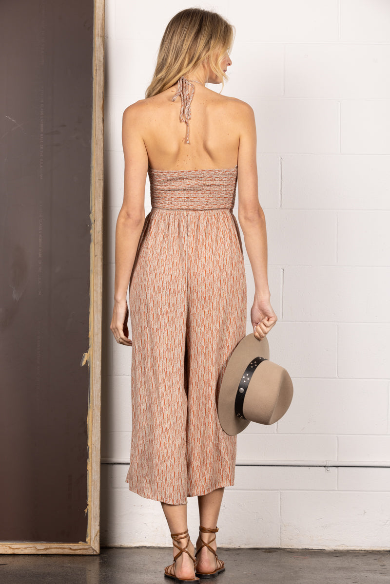 RUST TIERED HALTER NECK JUMPSUIT J8603