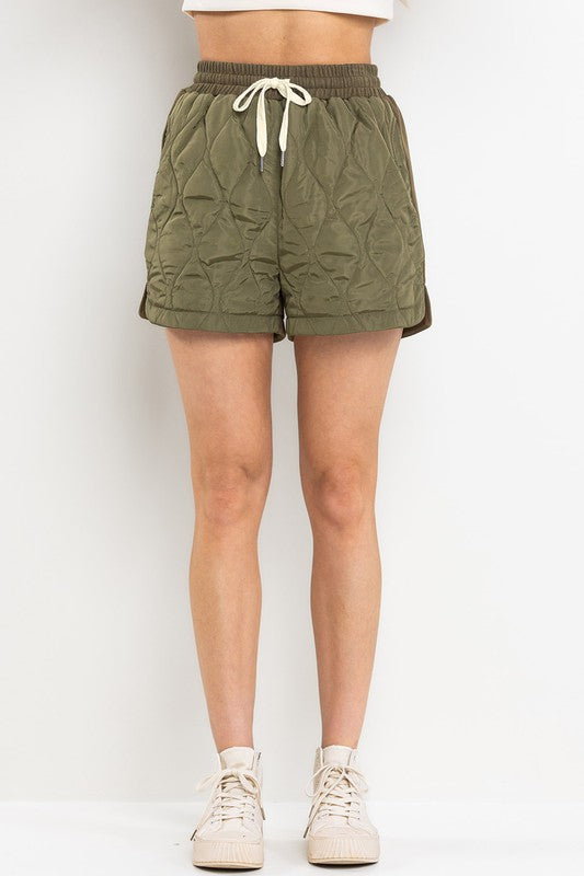 OLIVE MULTI FABRIC QUILTED STITCH SHORTS BIC60803