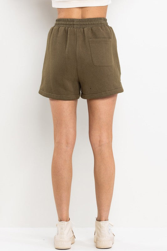 OLIVE MULTI FABRIC QUILTED STITCH SHORTS BIC60803