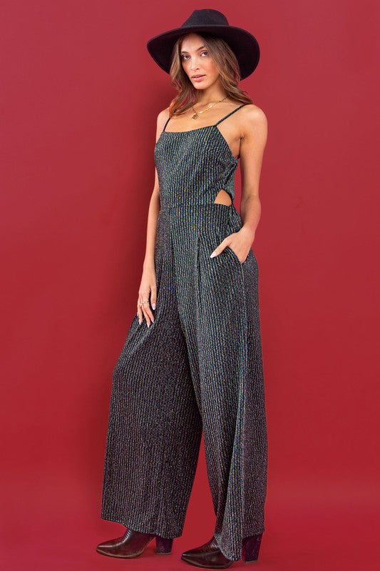 GREEN STRIPE SIDE CUT-OUT DETAILED JUMPSUIT BIU60978