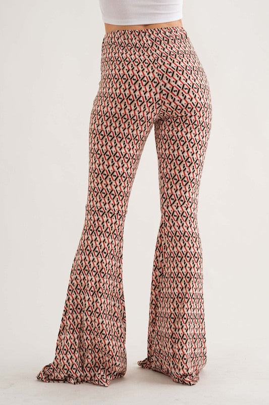 TAUPE GEOMETRIC PRINT WIDE-LEG PANTS BT6605NPA