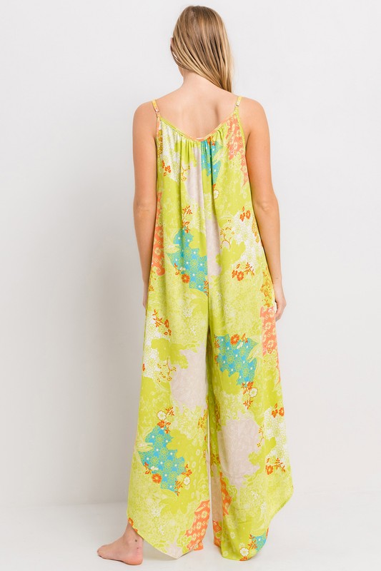 YELLOW FLORAL PRINT V-NECK JUMPSUIT BT6685WNPB