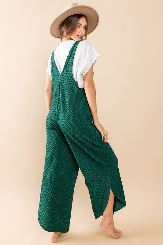 FOREST GREEN TEXTURED KNIT SLEEVELESS JUMPSUIT BU61004SA