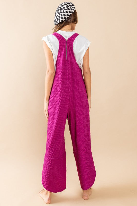 MAGENTA TEXTURED KNIT SLEEVELESS JUMPSUIT BU61004SA