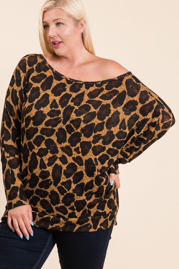 CAMEL ANIMAL PRINT LONG SLEEVES TUNIC PLUS SIZE TOP RJT5029XL