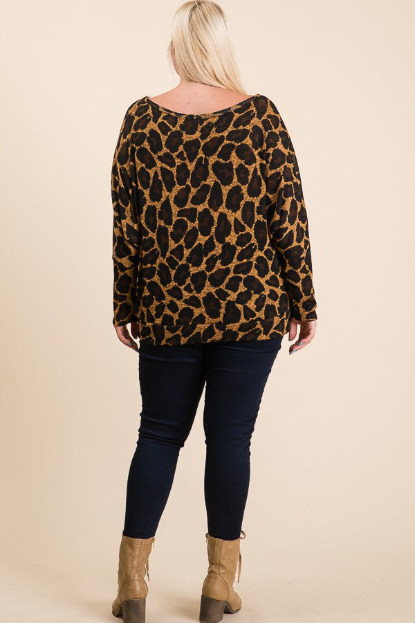 CAMEL ANIMAL PRINT LONG SLEEVES TUNIC PLUS SIZE TOP RJT5029XL