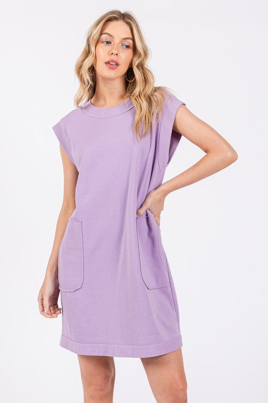 LAVANDER CONTRAST COTTON TERRY MINI DRESS DY51167SA