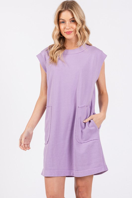 LAVANDER CONTRAST COTTON TERRY MINI DRESS DY51167SA